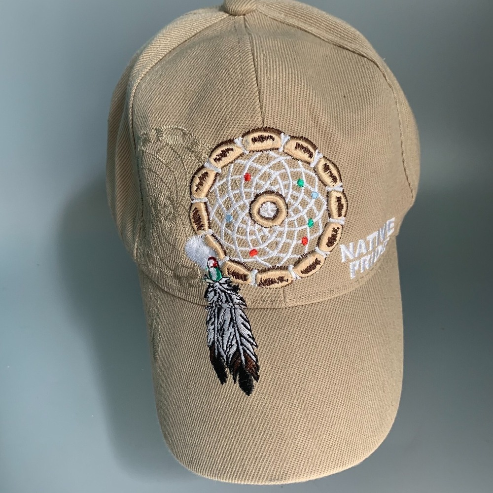 Native‎ Pride Dreamcatcher Baseball Cap Tan Embroidered Adjustable Hat Feather